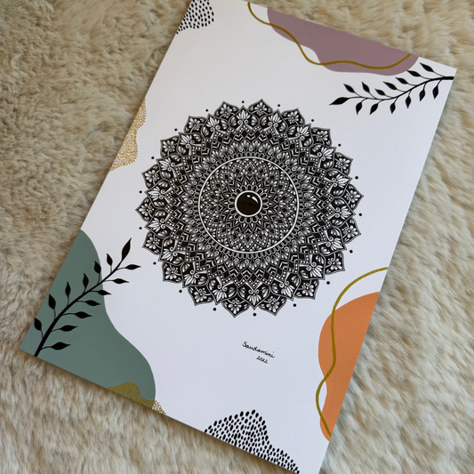 Decorative paper with mandala design on a textured surface