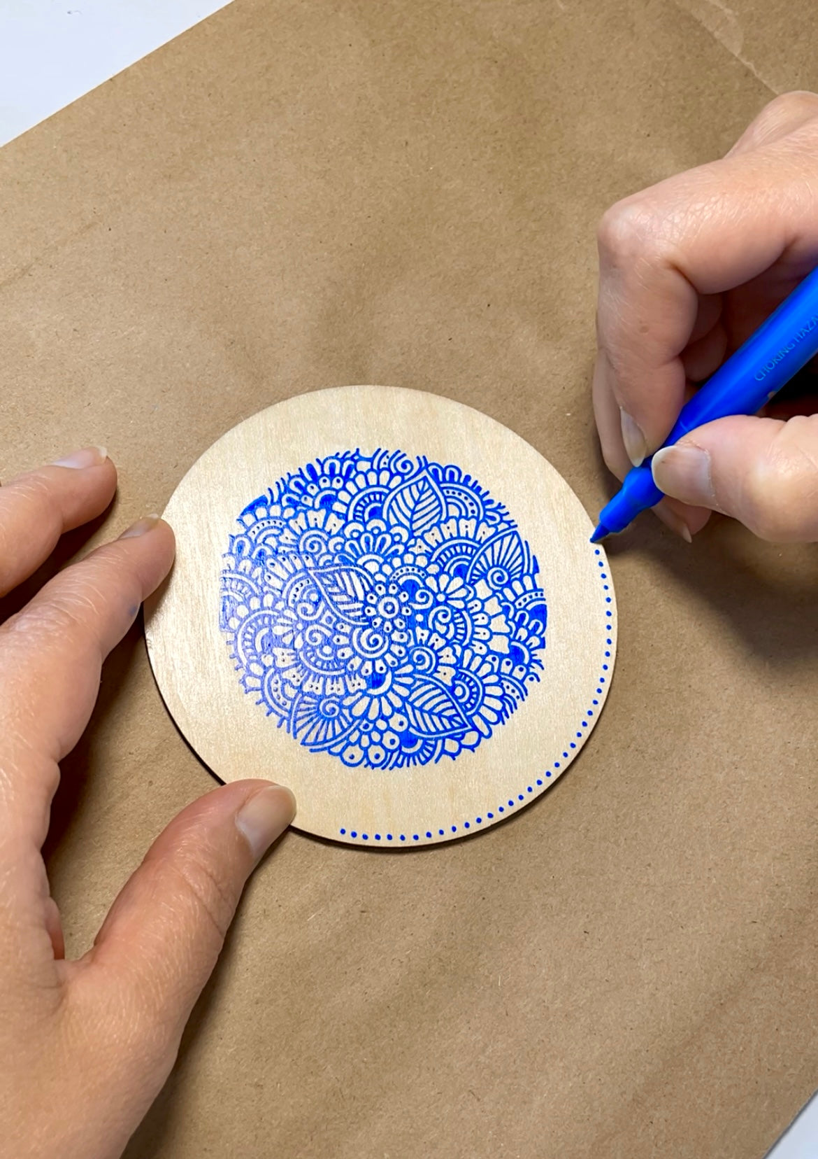Hand Painted Wood Coasters with Zentangle Designs