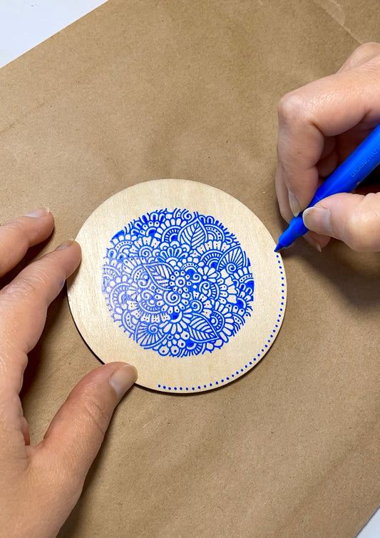 Hand Painted Wood Coasters with Zentangle Designs