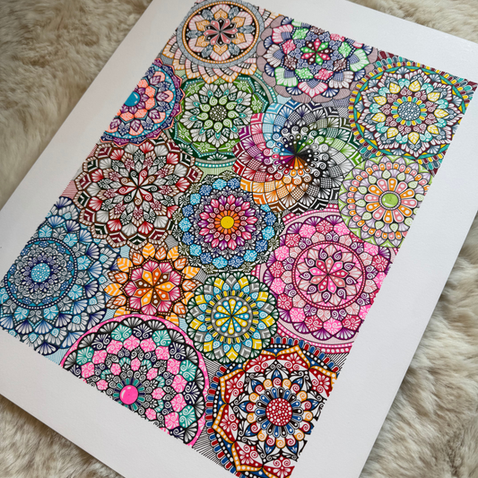 Colorful mandala design on a white background