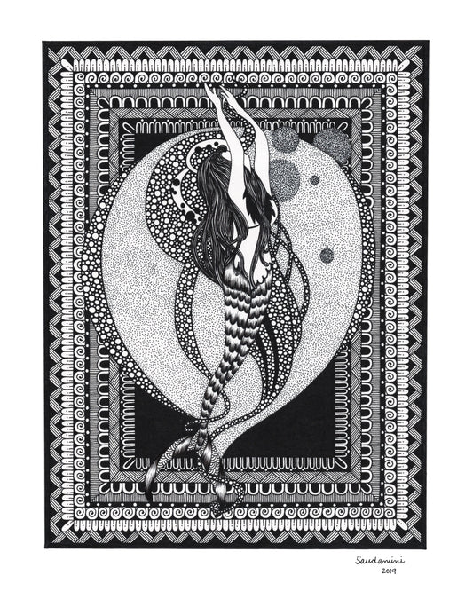 a beautiful mermaid diving into the ocean