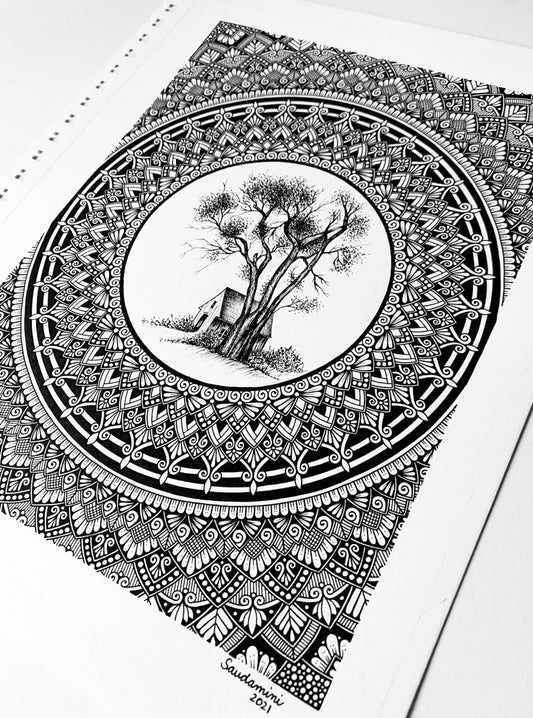 Tree & Cottage Mandala (Original)
