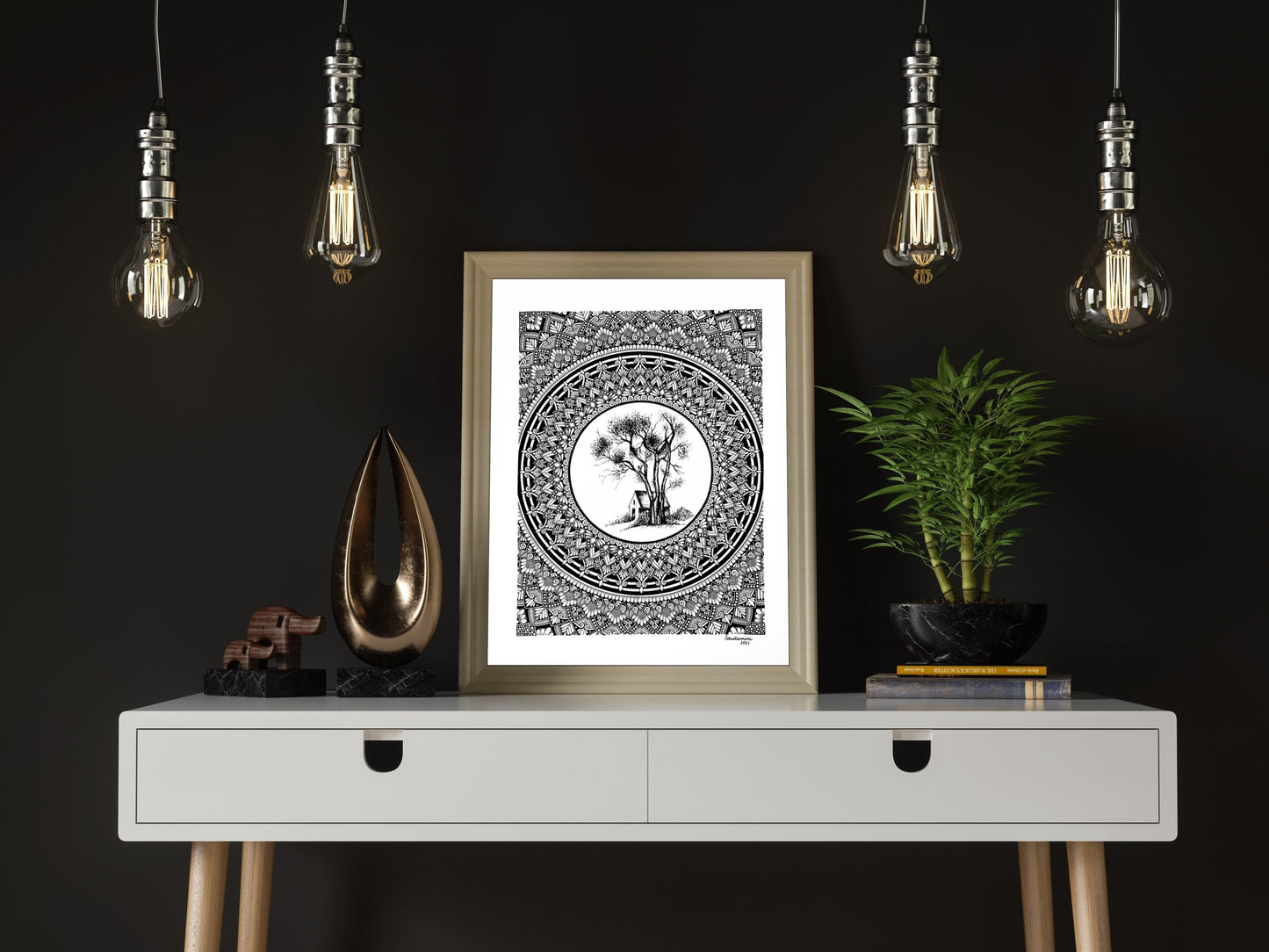 Tree & Cottage Mandala (Original)
