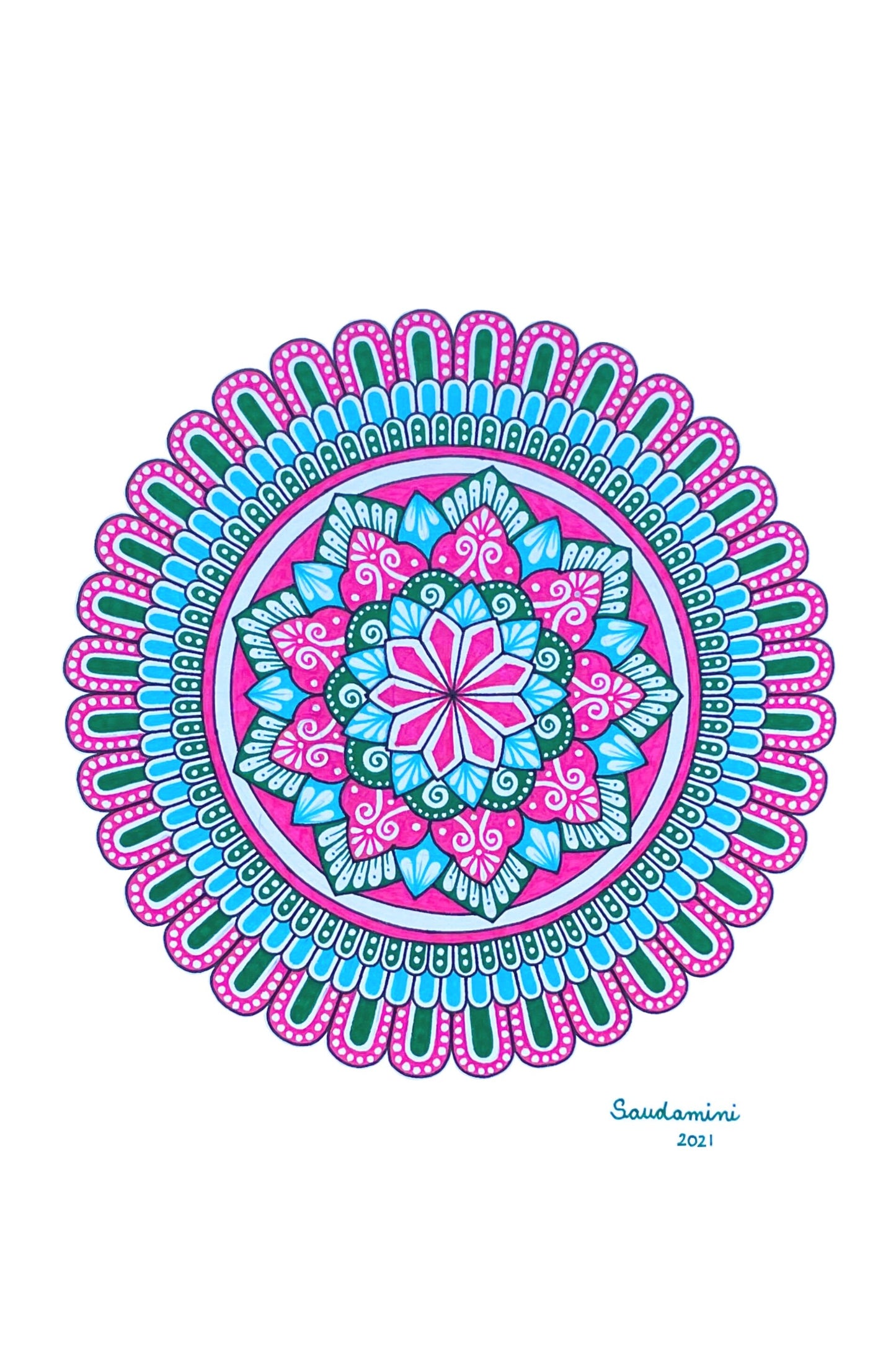 Pink, Blue, and Green Mandala