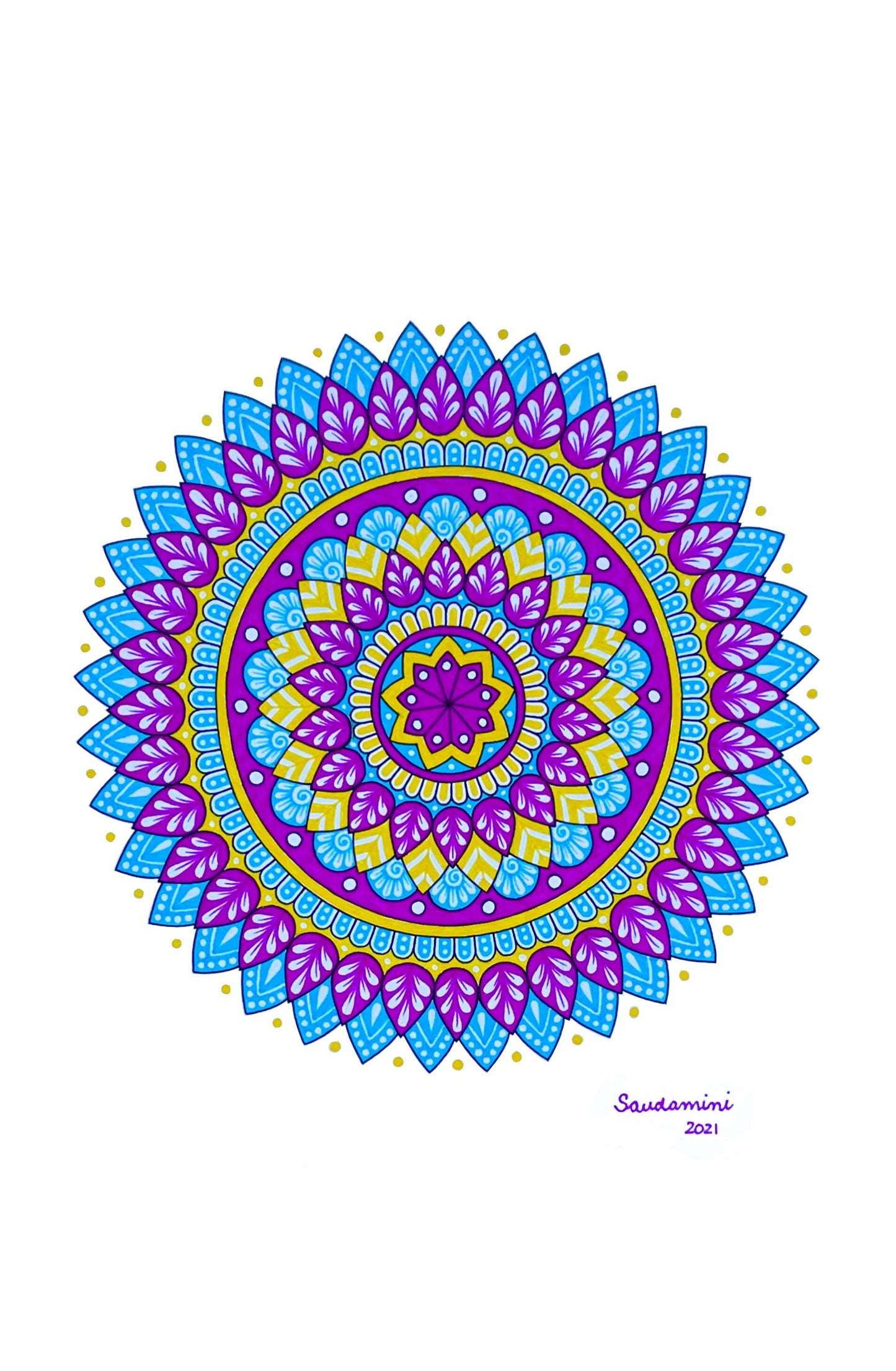 Blue, Pink, and Yellow Mandala