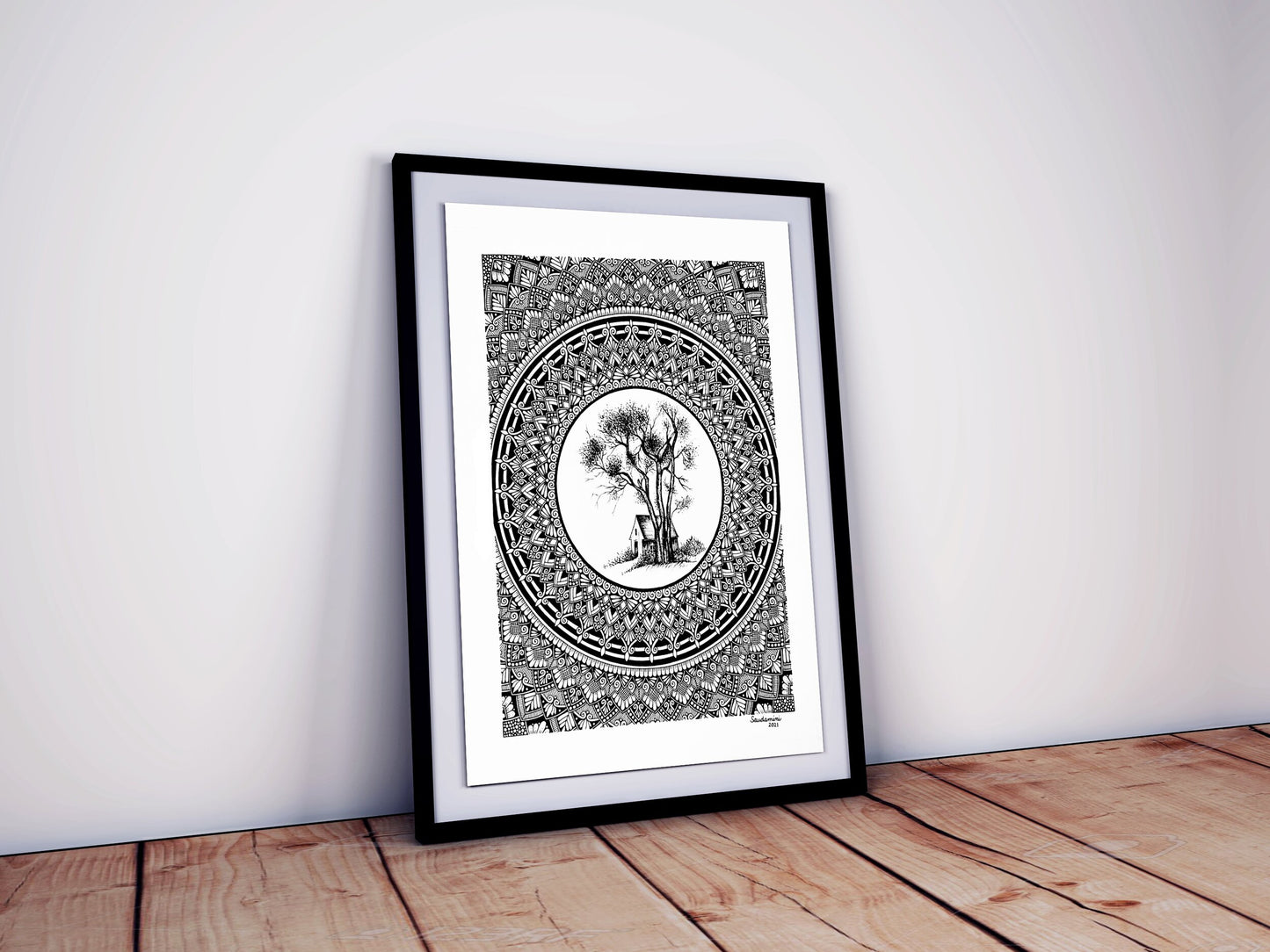 Tree & Cottage Mandala (Original)