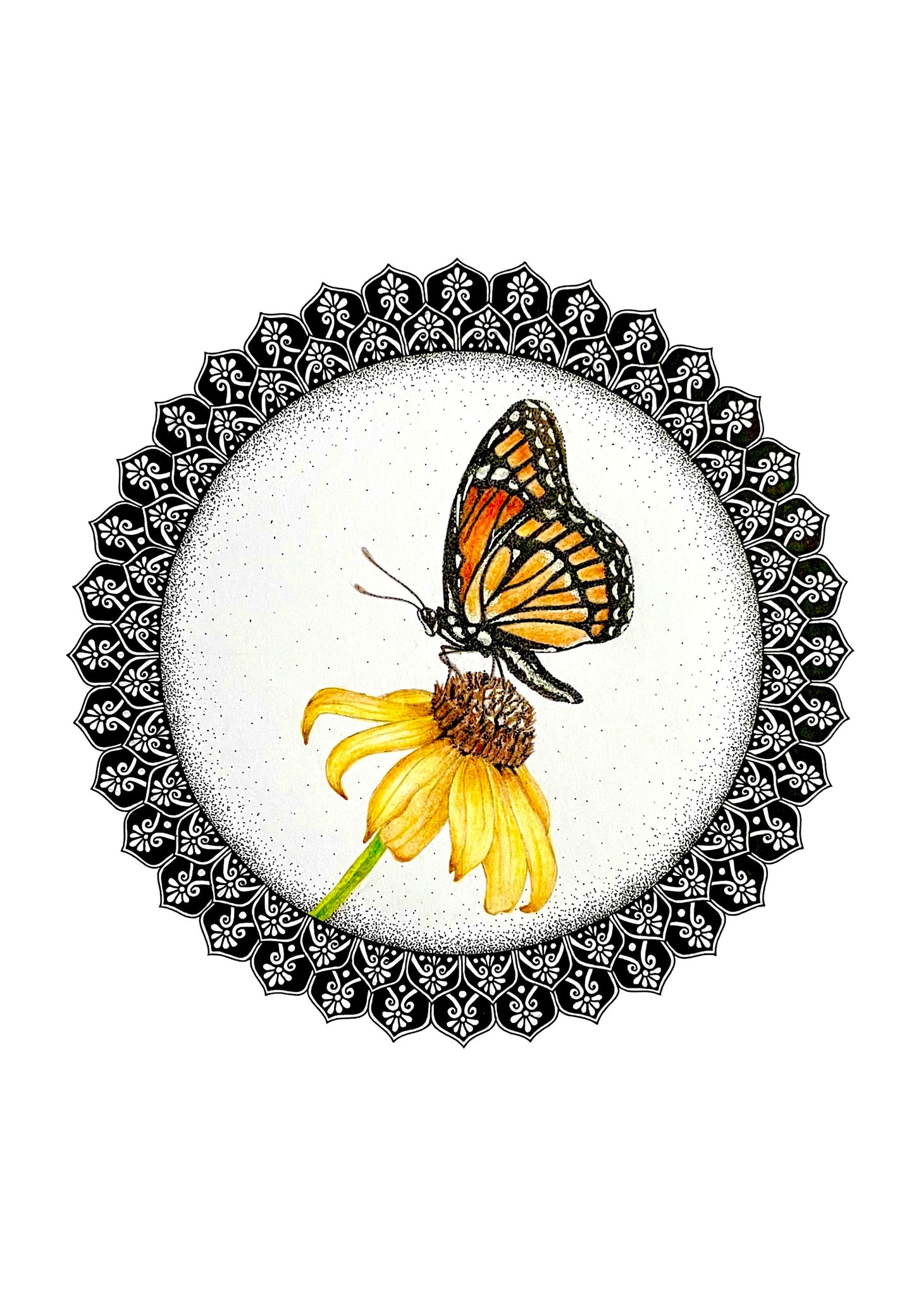 Butterfly on Black-eyed Susan Flower Mandala