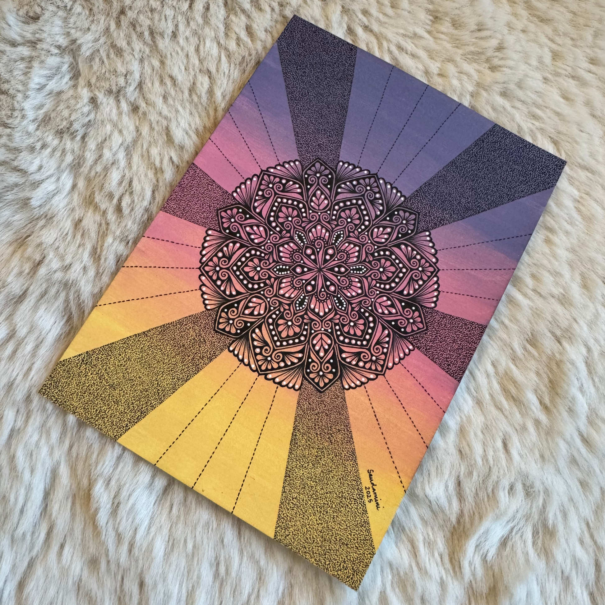 Colorful mandala design on a textured surface