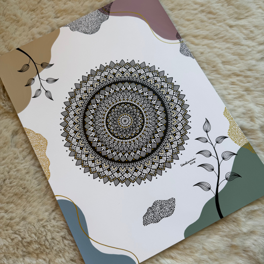 Paper with mandala design on a textured surface