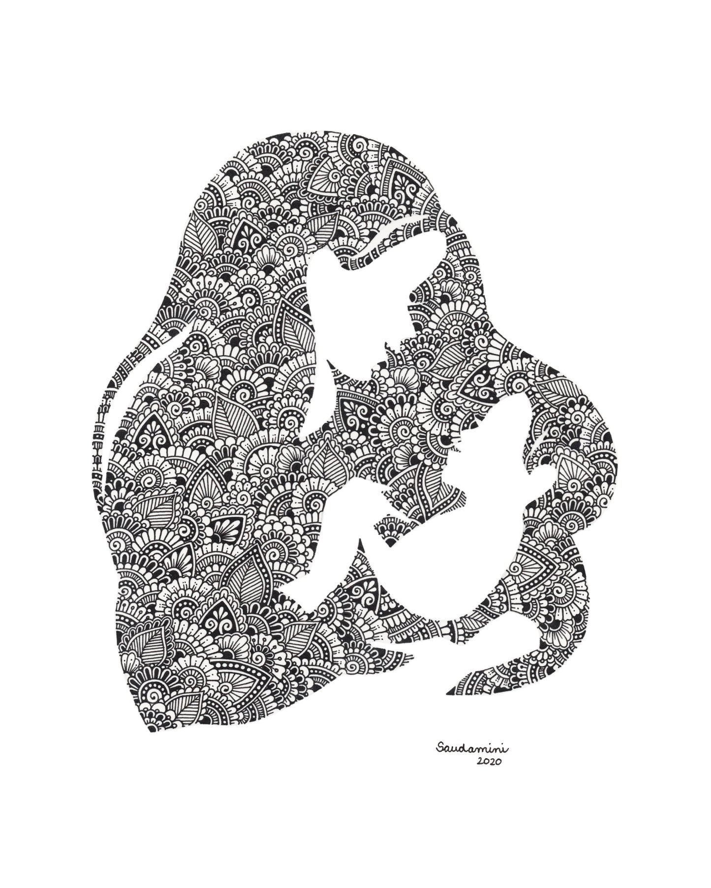 Zentangle Contours of Motherly Love