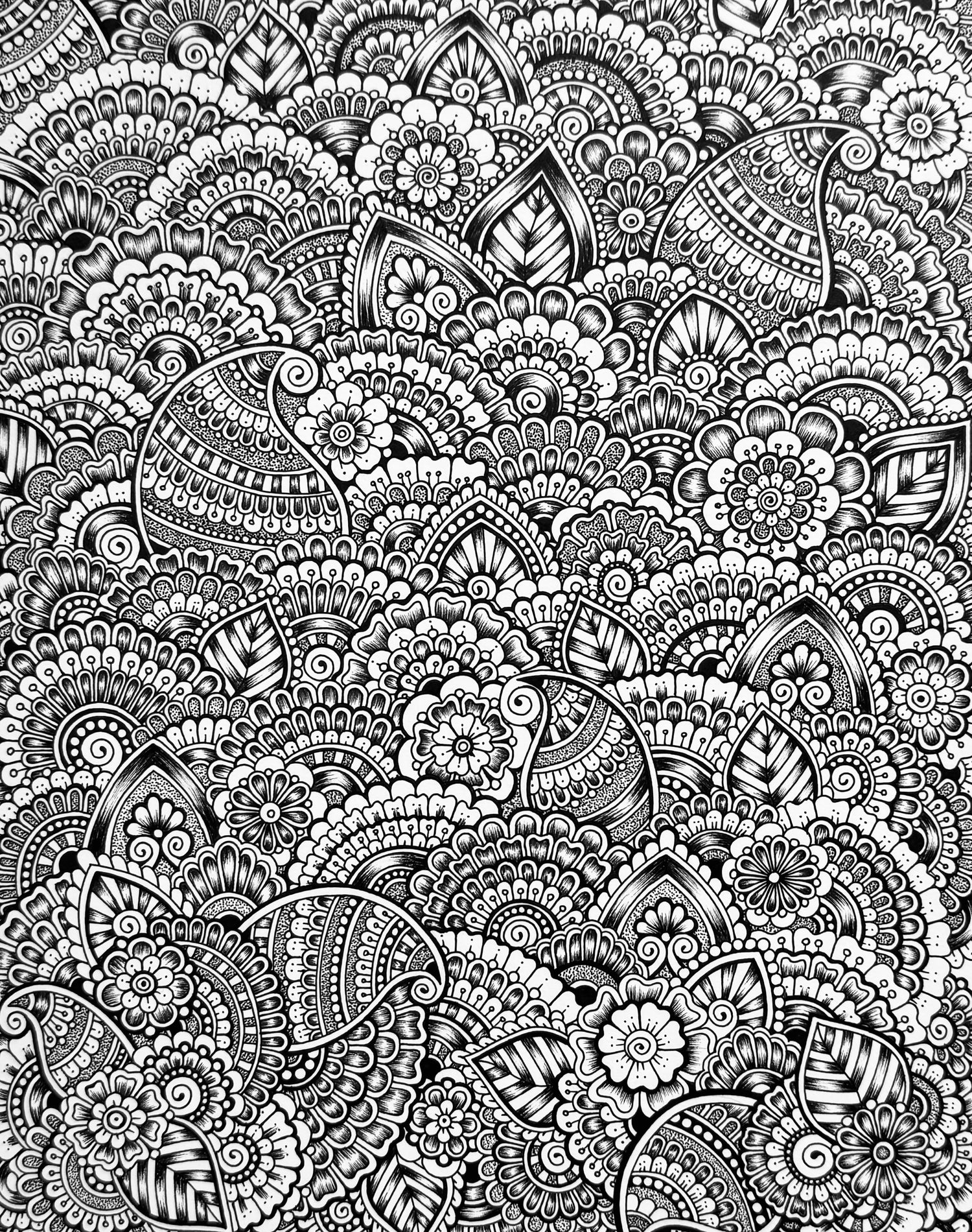 Black and white intricate paisley and floral pattern