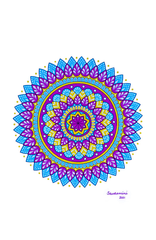Blue, Pink, and Yellow Mandala