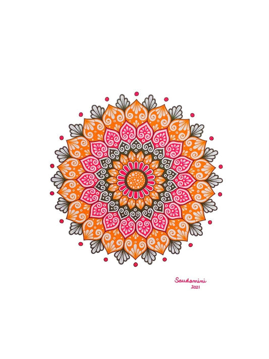 Pink, Orange, Grey Mandala