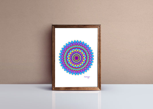 Blue, Pink, and Yellow Mandala