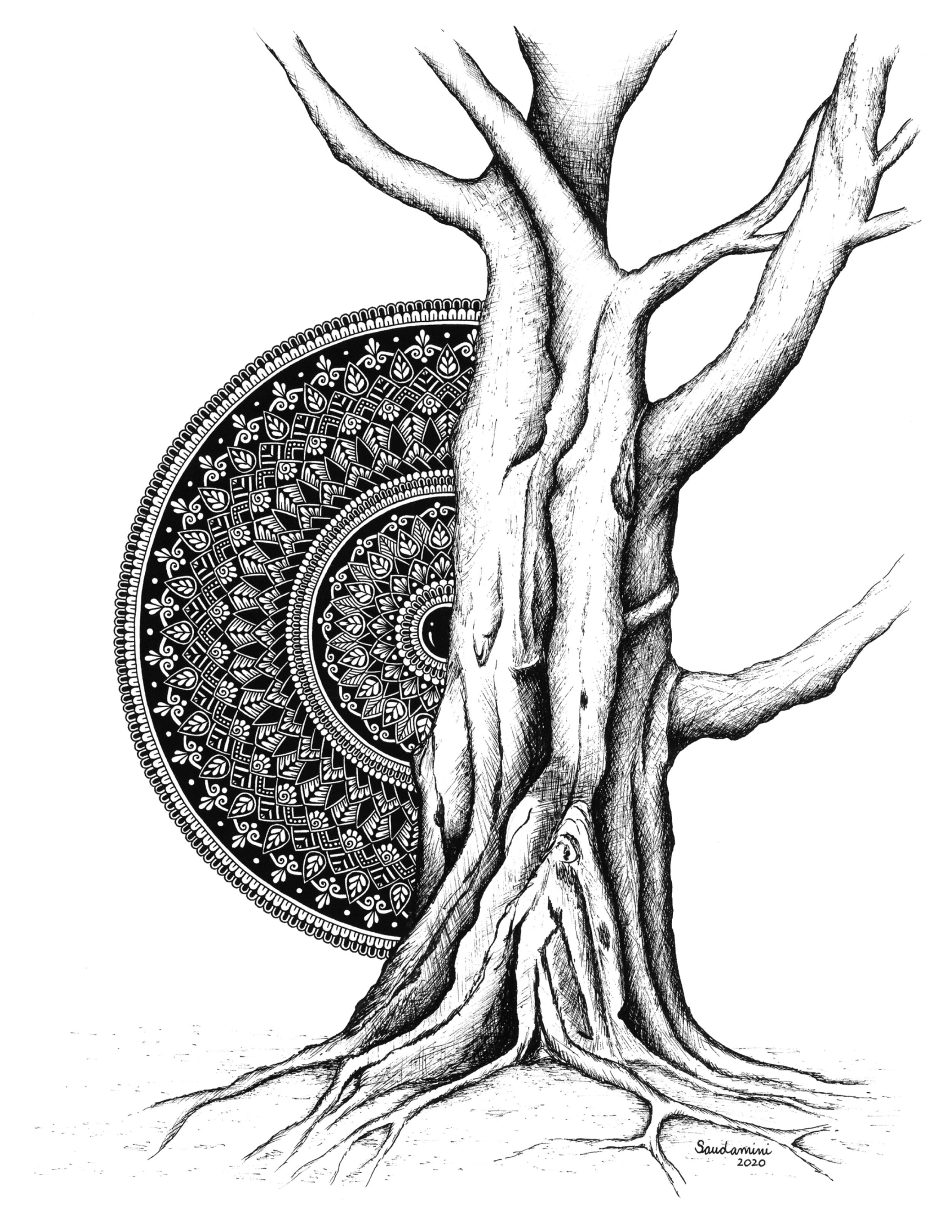 Tree Roots Mandala Tree Trunk Mandala (Prints) – Saudamini Madra Designs